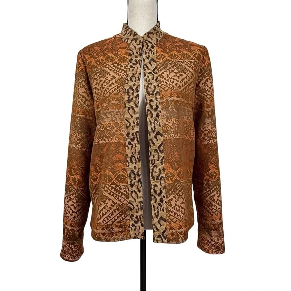Coldwater Creek Reversible Jacket PM Petite Medium Leopard Print Aztec Jacquard